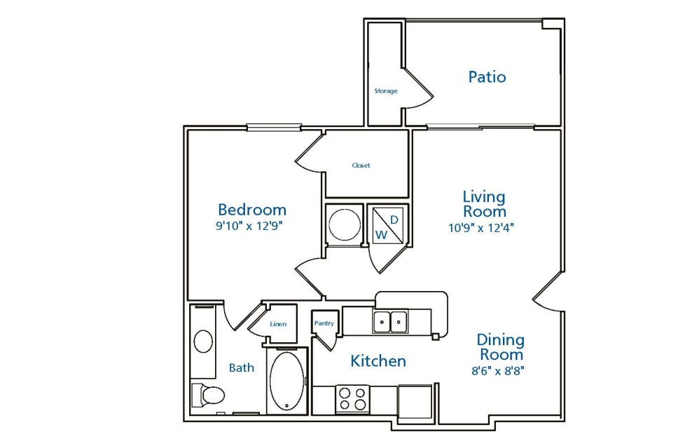 A0 - 1 bedroom floorplan layout with 1 bathroom and 637 square feet A0 - 1 bedroom floorplan layout with 1 bathroom and 637 square feet