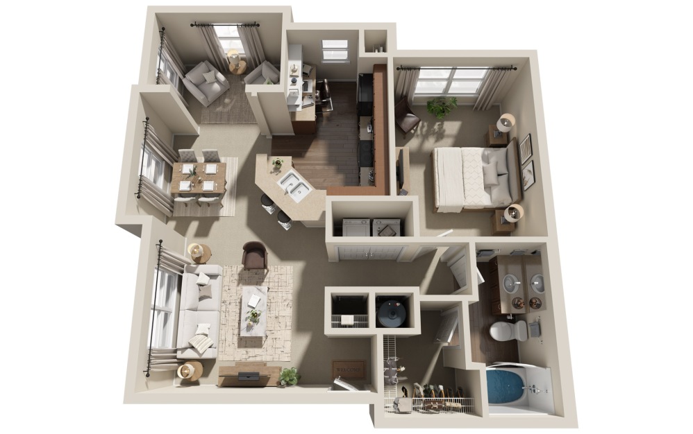 A2S - 1 bedroom floorplan layout with 1 bathroom and 903 square feet (3D)